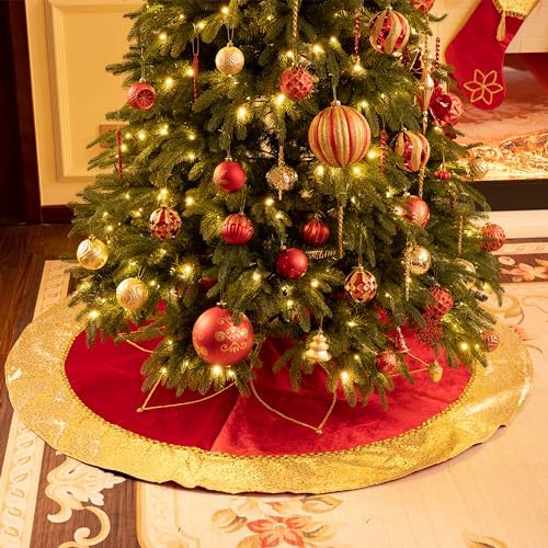 Valery Madelyn 48 Inch Red Gold Christmas Tree Skirt for Tree Decorations - Image 5