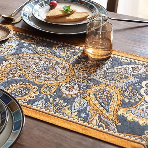 Spring Floral Table Runner 118in Long - Nordic Cashew Embroidery Jacquard with Tassels, Elegant Easter & Mother's Day Decor for Farmhouse Dining Table, Wedding & Dresser (Cashew Nuts, 13.7"x118") - Image 3