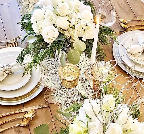 10 Pcs White Lace Table Runner 14 x 120 Inch Embroidered Boho Table Runner for Wedding Party Bridal Shower Decorations Vintage Rustic Table Runners - Image 5