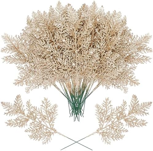 Cindeer 100 Pcs Christmas Tree Picks Sprays Glitter 10.2 in,Champagne Gold by Cindeer