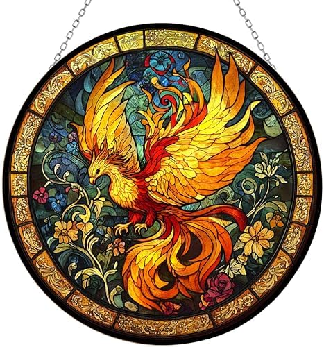 Sacred Phoenix Bird Suncatcher Stained Glass Window Hangings Sun Catchers Colorful Ornament Gifts for Women Mom Wife Halloween Christmas Housewarming 9.8" by HYPESTYLE