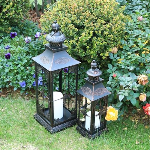 LED Lanterns Decorative Outdoor&Indoor, 23'' 16‘’ Large Black Lanterns with 2 Flameless Candles, Metal Holders for Porch, Patio, Garden, Home, Fireplace, Christmas Decorations Decor-NO Glass - Image 7