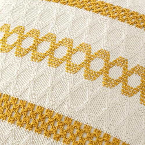 MIULEE Set of 2 Mustard Yellow Boho Decorative Pillow Covers 20x20 Inch - Image 4