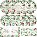 Christmas Party Supplies, Serve 50, Christmas Seasonal Holly Tableware Includes: Paper Dinner Plates, Dessert Plates, Luncheon Napkins and Beverage napkins, Great for Party Decorations by Gatherfun