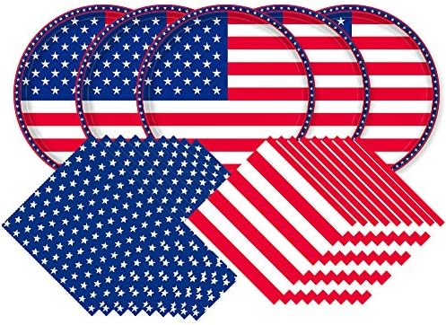 Gatherfun American Flag Patriotic Party Supplies Disposable Napkins and Paper Plates for Veterans Day Election Day 4th of July Independence Day Decorations, Serve 50 by Gatherfun