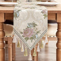 Loom and Mill European Jacquard Floral Table Runner 13x72 inch,Pearly Beige by LoomandMill