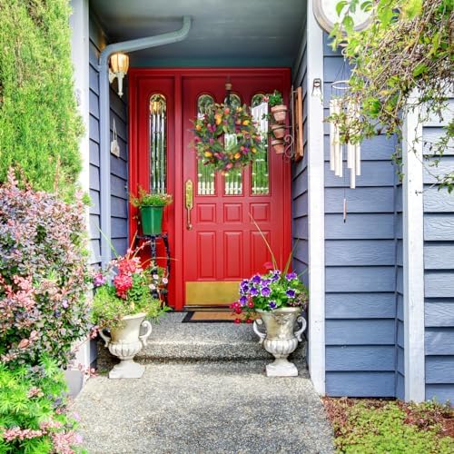 WreathDream 22 inch Spring Summer Wreath Tulip Wreath for Front Door with Purple Tassels, Eucalyptus Leaves, Ferns, Butterflies for Indoor Outdoor wall Festival Home Farmhouse Wedding Decor - Image 2