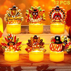 12 PCS Thanksgiving Table Decorations Turkey Tea Lights Candles, Battery Operated Thanksgiving LED Flameless Tealight Candles Thanksgiving Turkey Centerpieces Decorations for Home Indoor Kitchen Party by Envotek
