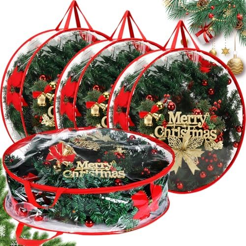 Shappy 4 Pcs 36 Inch Clear Wreath Storage Bags PVC Waterproof, Red by Shappy