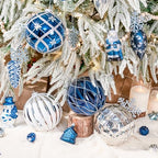 JORNOY Christmas Balls Ornaments Set, 6 inch/150mm Extra Large Shatterproof Plastic Hanging Bulbs for Xmas Tree Decorations Holiday Party with String, 4 Pack-Silver&Navy Blue - Image 2