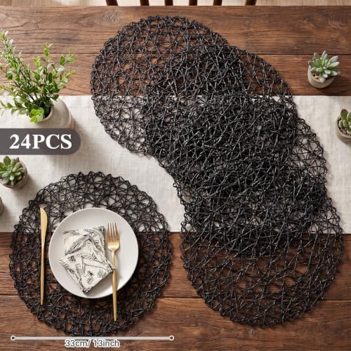 Threehoney Paper Braided Round Placemats, Set of 24, Black, 13 in - Image 2