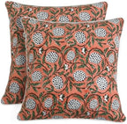 Ridhi Block Print Dark Salmon Pink Pillow Cover 18" x 18" (Pack of 2) Decorative Couch Pillows for Living Room, Chic Boho Cute Outdoor Pillows Covers Gifts for Spring, Easter and Valentine by Ridhi