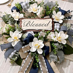 Waipfaru Wreaths for Front Door, 22 Inch Magnolia Door Wreath, 1 Pc - Image 5
