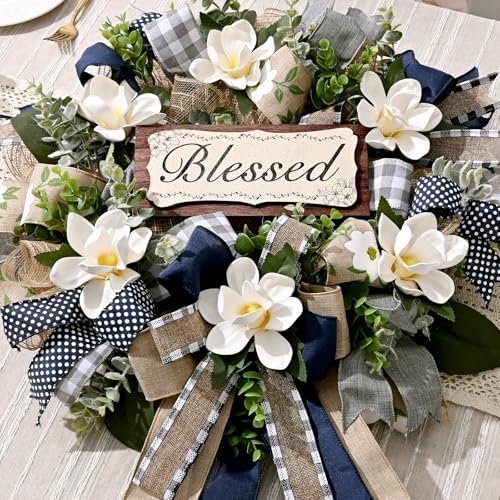 Waipfaru Wreaths for Front Door, 22 Inch Magnolia Door Wreath, 1 Pc - Image 5
