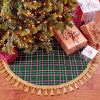 Blueweenly 48 Inch Christmas Tree Skirt, Green Plaid with Gold Tassel Edge - Image 3