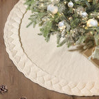 NIBESSER Knit Christmas Tree Skirt White 48" - Ivory Knitted Mat for Christmas Decorations, Yarn Thick Rustic Cable Knit Tree Skirt for Home Party Ornaments by NIBESSER