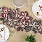 CLEENTABLE Christmas Beaded Table Runner, Red & White, 13x36 - Image 2