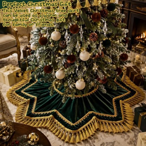 Roowest 48 Inch Dark Green Christmas Tree Skirt Velvet, Octagon - Image 4
