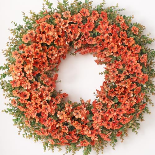 32" Large Artificial Silk Flower Eucalyptus Wreath for Outdoor(Fall Orange) by GLIDLION