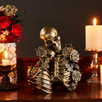 Skull Decor Halloween Decoration: Skeleton Couple Figurines Resin Gothic Statues Vintage Home Decor for Shelf Table Mantel Collectible Wedding Gift (B-Small) - Image 2