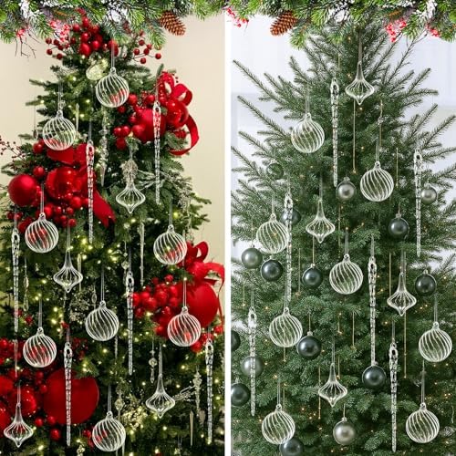 Seematn 18 Pcs Clear Christmas Glass Ornaments Ball Icicle Drop Ornaments - Image 5