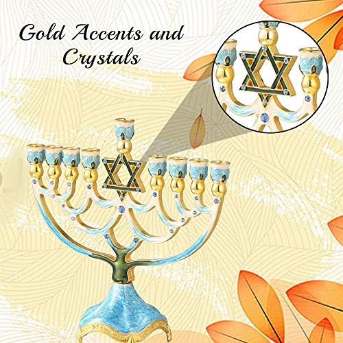 Matashi Hand Painted Enamel Menorah Candelabra w/Star of David Design - Image 7