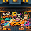 Halloween Garage Door Banner 7x16 FT - Poolside Ghoul Vibes Skeleton gi-rl Cover, Tropical Summerween Pink Flamingo Pumpkin Backdrop Decor for Double Car Garage Door Outdoor Beach Party by THISFIND