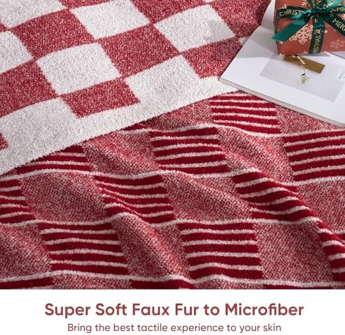Snuggle Sac Red Checkered Christmas Blanket,Super Soft Reversible Twin Size Cozy Warm Throw Blanket for Couch Sofa Bedroom,Cute Lightweight Striped Blankets for Women,Heather Red,60x80 inches - Image 6