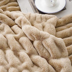 Battilo Soft Faux Fur Throw Blanket for Couch, Double Side, 60"x80", Beige - Image 4