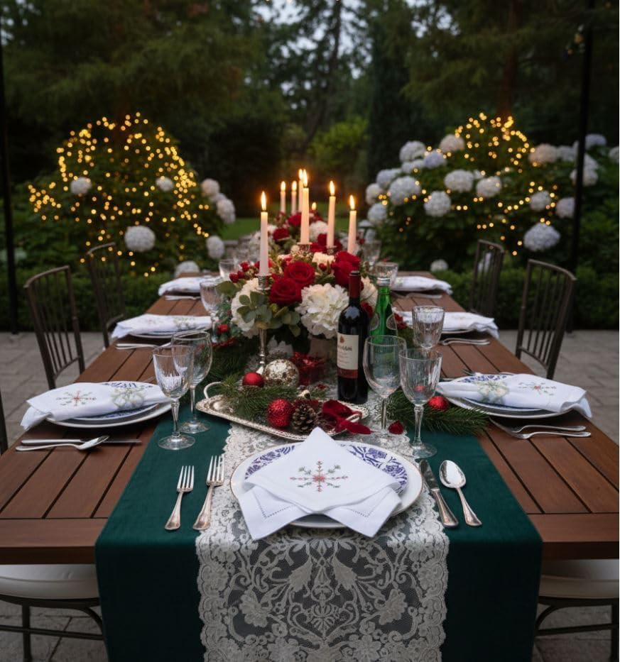 Embroidered Cloth Napkin Snowflake Christmas Cotton Napkins Set of 6, 20 x 20 Hemstitch Table Napkins Machine Washable, Daily & Holidays, Great Gift Ideas - Image 4