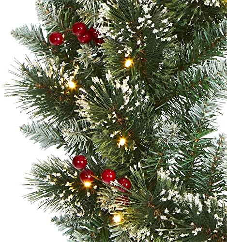 Nearly Natural 24in. Frosted Swiss Pine Artificial Wreath with 35 Clear LED Lights and Berries, Green, 5x24x24 - Image 4