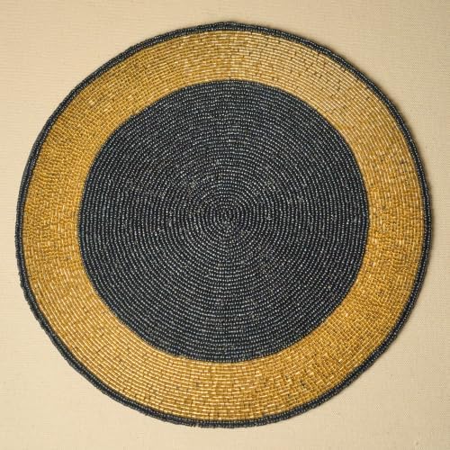 Black & Gold Beaded Placemat – 14" Space Tablemat Handmade Luxury Table Charger, Non-Slip Heat Resistant Dining & Holiday Decor(Set of 4) - Image 5