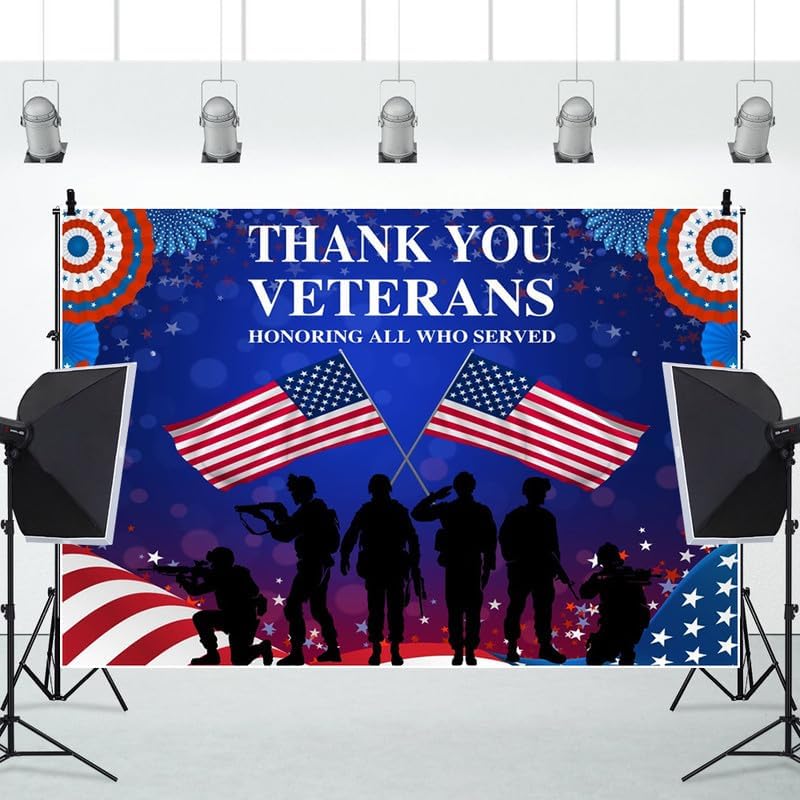 Veterans Day Backdrop Decorations Patriotic Banner 20x10ft - Image 2