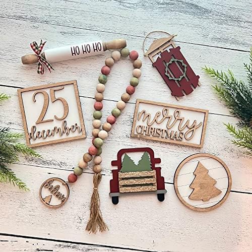7 Pcs Christmas Themed Tiered Tray Decor Set, Christmas Themed Decor Bundle For Tier Tray, Christmas Tiered Tray Decorations, Seasonal Tier Tray Decor - Image 5