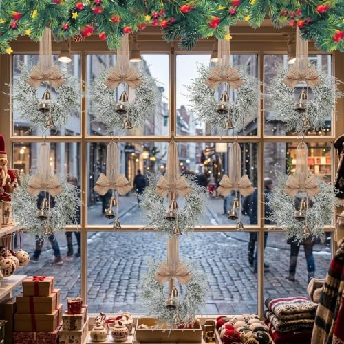 Civaner 6 Pcs 10" Mini Christmas Cabinet Wreaths with Bells and Ribbon - Image 5
