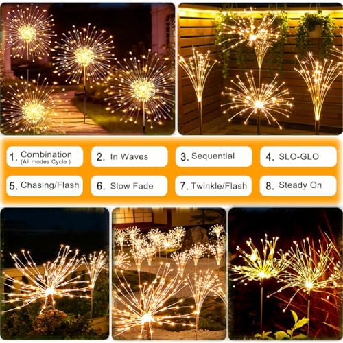 Solar Fireworks Lights for Outside Fairy Garden Warm White 8 Pack - Image 4