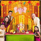 Avezano Indian Pooja Traditional Backdrop Indian Religious Festival Marigold Banner Orange Flower Marriage Hindu Curtain Bridal Shower Wedding Party Decorations Banner (8x6ft) - Image 6