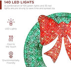 Best Choice Products 48in Pre-Lit Outdoor Christmas Wreath Decoration, LED Metal Holiday Decor for Home w/ 140 Lights, Bow - Green/Red - Image 3