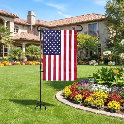 TOPFLAGS 2 Pack Garden Flag Stand with American Flag Garden Flag Heavy Duty Metal Yard Flag Holder Pole Stake Small Flag Stands for Garden Flags 12 x 18 with Clips and Stopper - Image 2