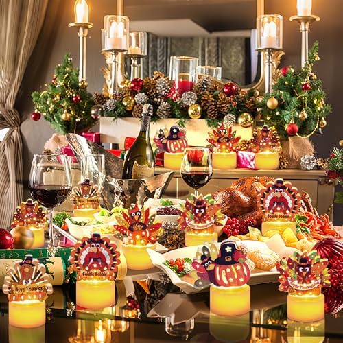 12 PCS Turkey Tea Lights Candles Thanksgiving Table Decorations, LED Flameless Tealight Candles Battery Operated Thanksgiving Decorations Centerpieces Turkey for Table Home Indoor Party Decor Gifts - Image 6