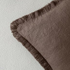 MIULEE Linen Fringe Decorative Fall Euro Pillow Covers Reddish Brown 24x24 - Image 3