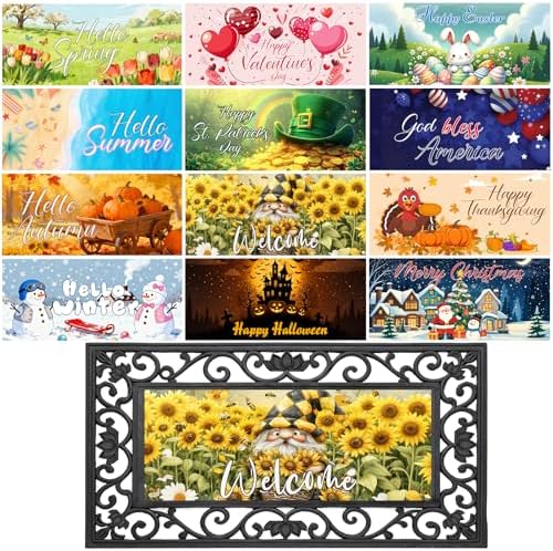 12PCS Interchangeable Doormat Inserts Seasonal Welcome Mats – 22" x 10" Outdoor Indoor Door Mat Set for Spring Summer Fall Winter, Holiday Decor for Front Door, Christmas Halloween Thanksgiving by AIHSUMC