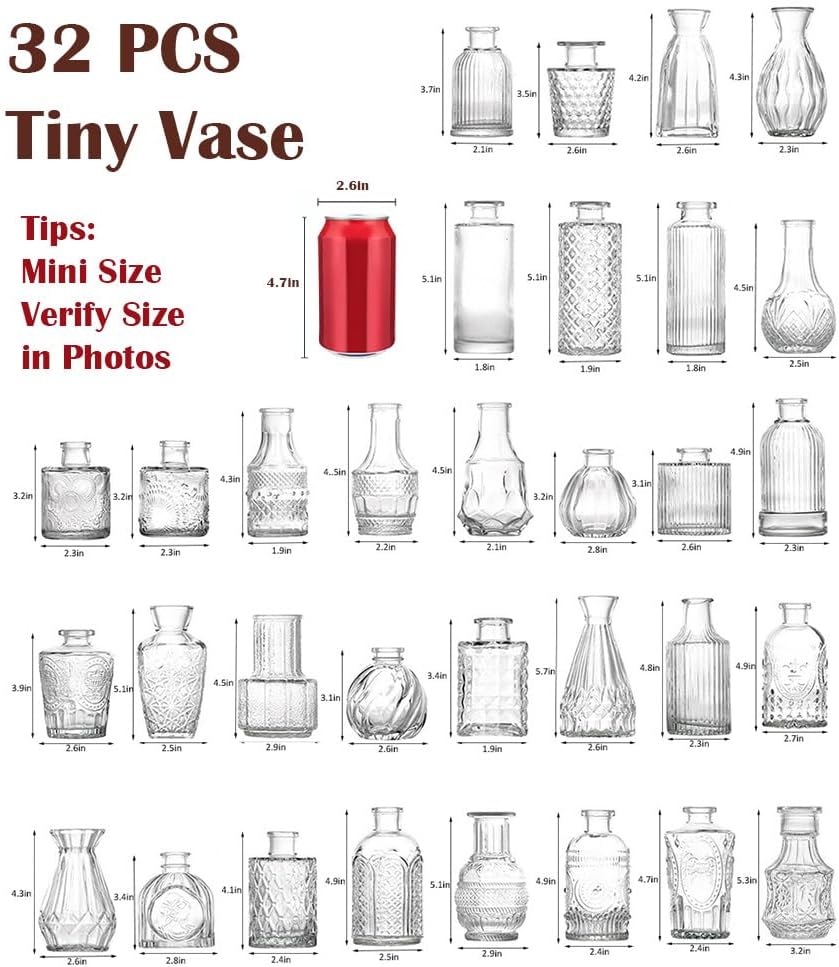 32 Pack Glass Bud Vase Set, Small Flower Vase Set Bud Vases for Wedding Centerpiece Table Decor, Vintage Small Vases for Room Home Dining Party Table Center Decor (Clear Set, 32 Pack) - Image 2