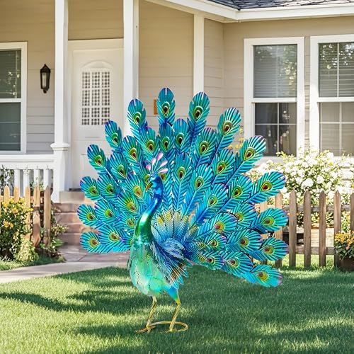 27.5" Peacock Garden Decor, Metal Yard Decorations Outdoor - Image 3