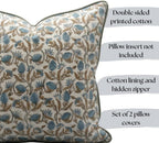 Floral Pillow Covers Teal Blue Set of 2 Pillow Covers 24 x 24 inches Farmhouse Pillow Covers for Couch Bed Bedroom Living Throw Pillow Covers Boho Decorative Pillow for Spring - Image 2