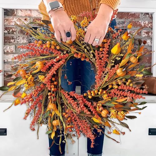 WANNA-CUL 24In Fall Harvest Wreath for Front Door Autumn Thanksgiving Decor - Image 5