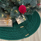 48-Inch Cable Sweater Knit Christmas Tree Skirt with Wooden Toggles, Forest Green by StarryDynamo