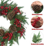 22’’ Artificial Christmas Wreath Norfolk Pine Wreath for Front Door with Pine Needles Red Berries Big Pinecones Christmas Decorations for Winter Farmhouse Wall Indoor Outdoor Home Holiday Xmas Decor - Image 7