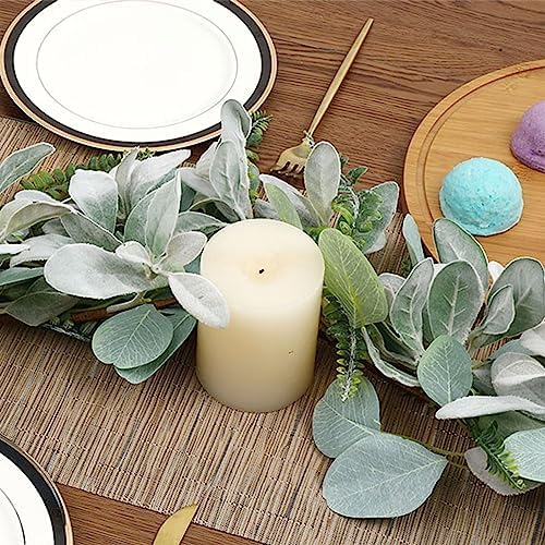 SHACOS Artificial Flocked Lambs Ear Garland with Eucalyptus Fern Leaves - Image 4