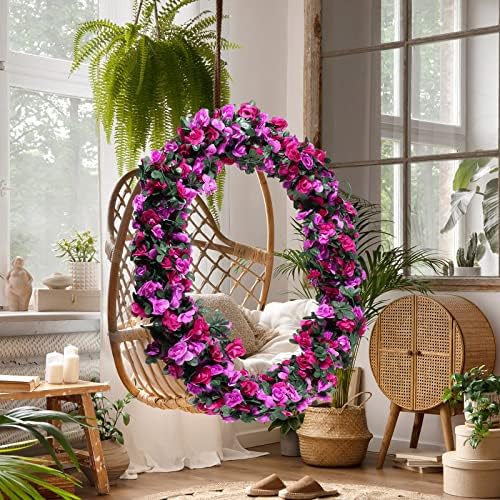12 Pcs 100ft Flower Garland Artificial Rose Vine with GreenLeave, Purple - Image 6